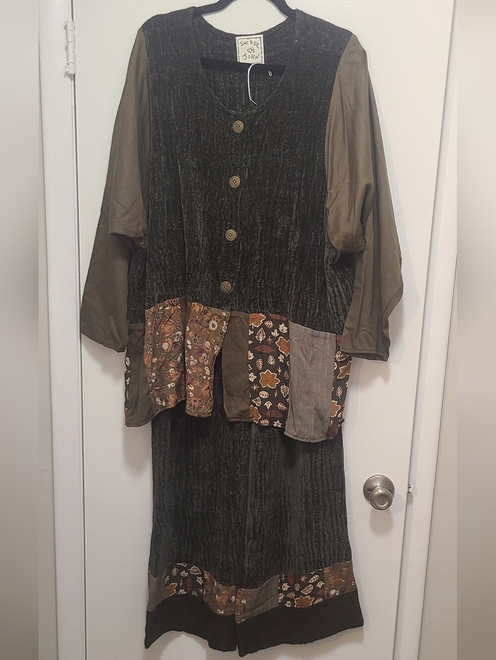 Jackie Loves John 2 Piece Dark Olive Set With Patchwork Design